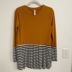 Amber Color Cotton Blouse with Black and White Trim Detail